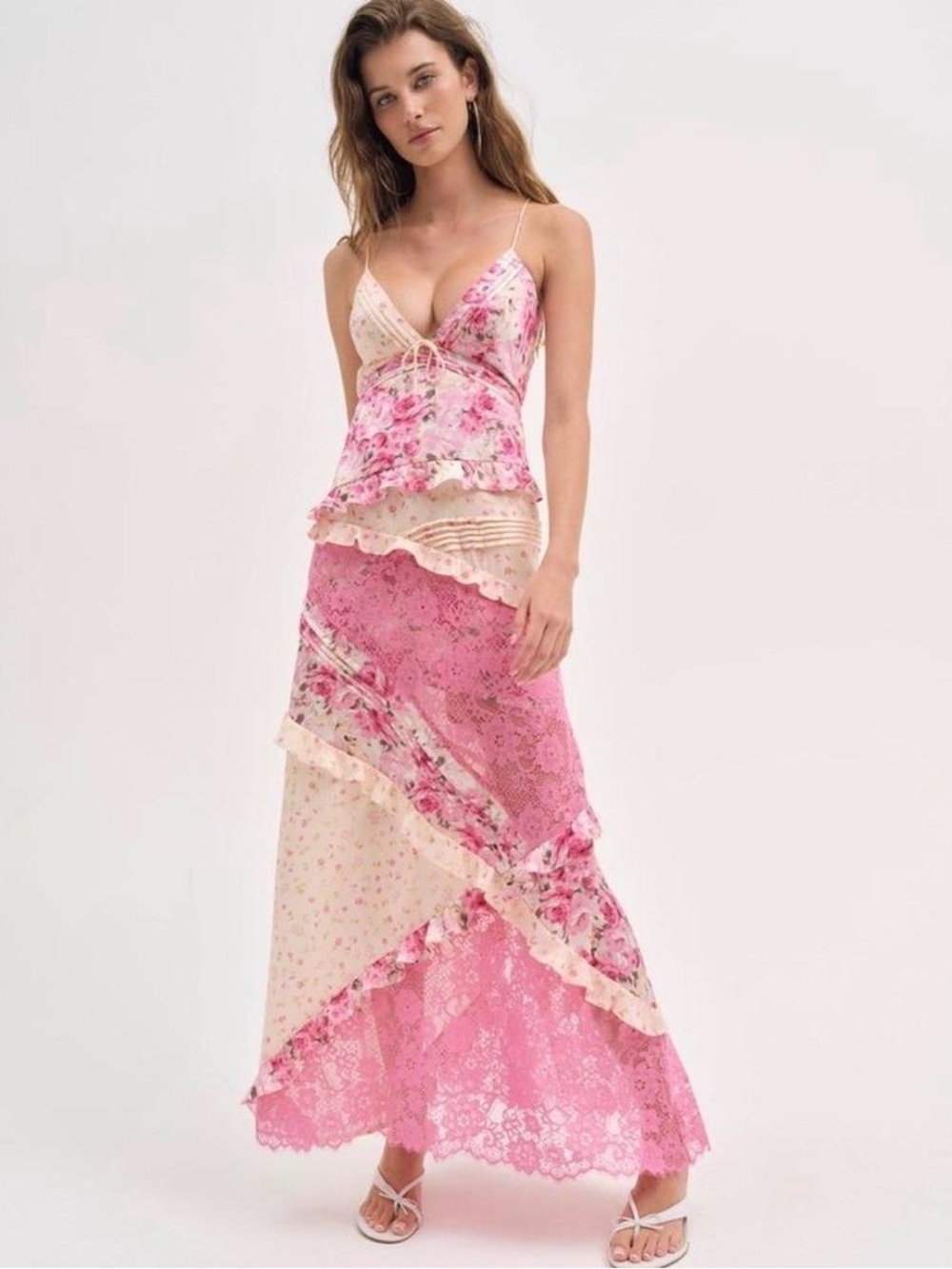 For Love and Lemons Coral Pink Rosalyn Maxi Dress